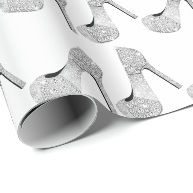 Swarovski Crystals Diamond High Heels Shoes White Wrapping Paper (Roll Corner)