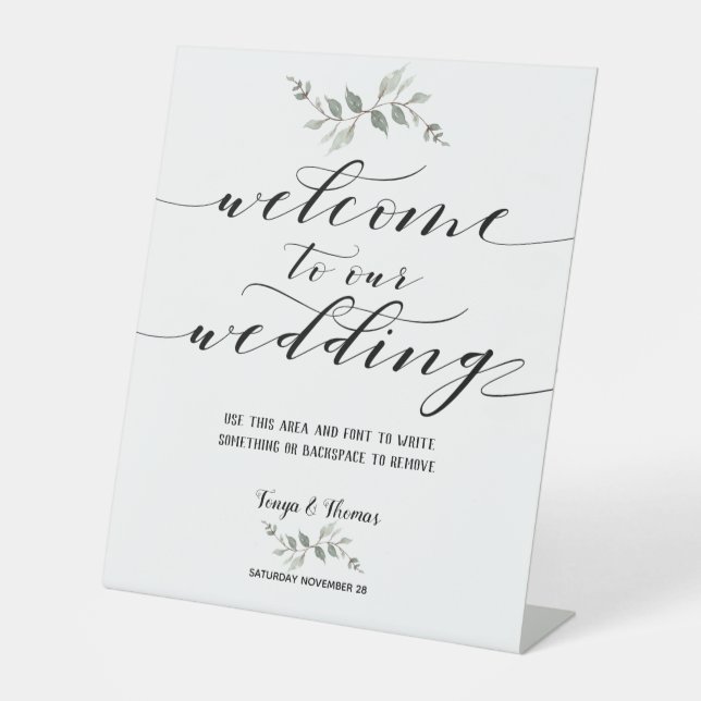 Swash Font Calligraphy Welcome To Our Wedding Pedestal Sign (Front)