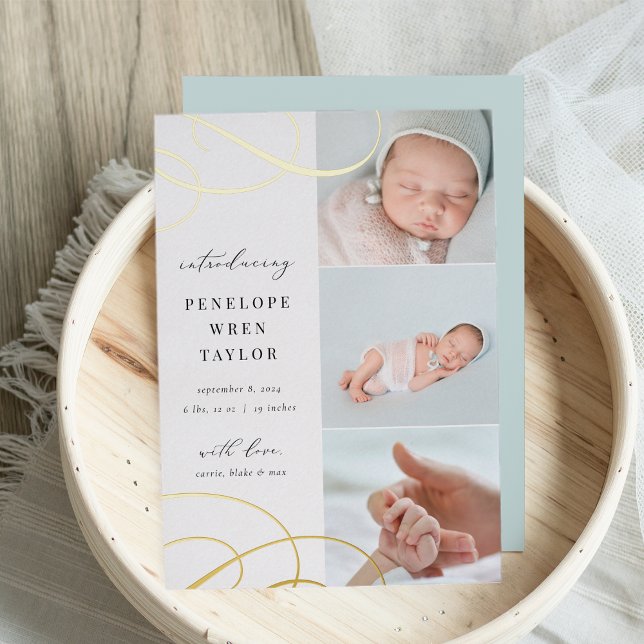 Swash | Multi Photo Gold Foil Birth Announcement (Creator Uploaded)