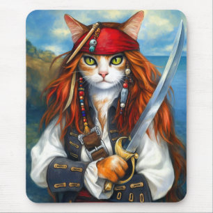Swashbuckler Pirate Cat   Fantasy Character Art Mouse Pad
