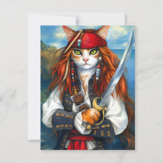 Swashbuckler Pirate Cat | Fantasy Character Art Postcard