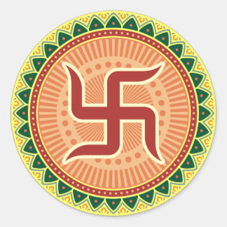 Swastika with Traditional Indian style Mandana Classic Round Sticker