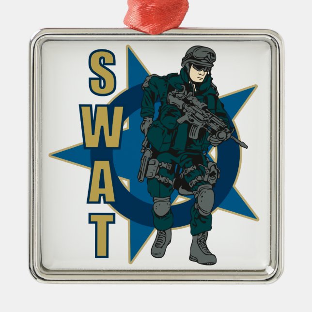 SWAT Police Officer Metal Tree Decoration (Front)