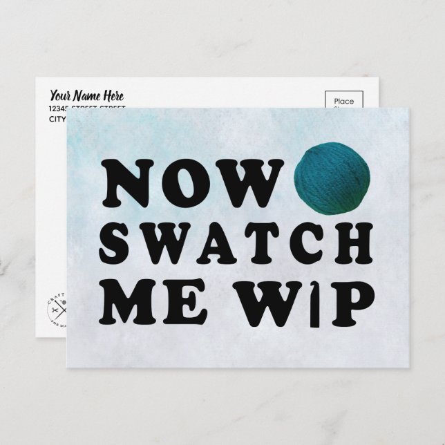 Swatch Me WIP Crochet Teal Yarn Crafts Postcard (Front/Back)