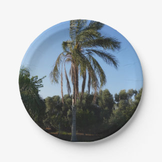 Swaying Palm Tree Under a Clear Sky Paper Plate