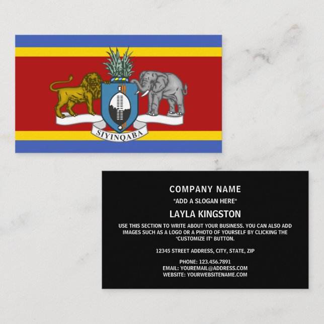 Swazi Flag & Coat of Arms, Flag of Eswatini Business Card (Front/Back)