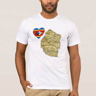 Swaziland Flag Heart and Map T-Shirt