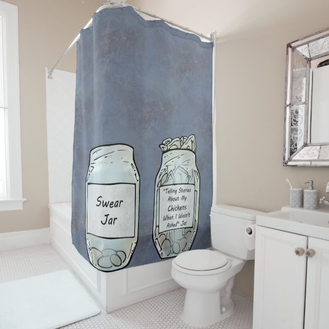 Swear Jar and Chicken Jar Shower Curtain (In Situ)