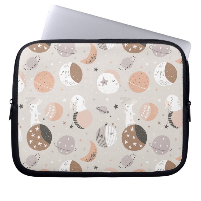 Sweat Dream Bunnies In Space Pattern Laptop Sleeve (Front)