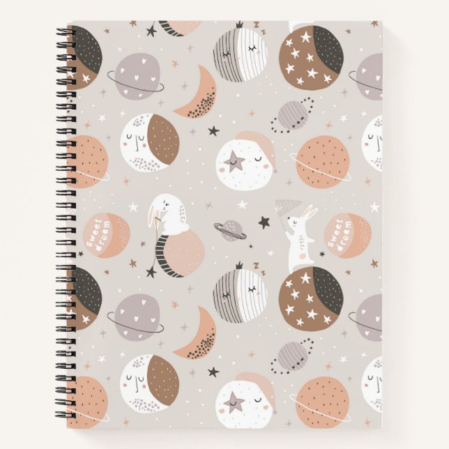 Sweat Dream Bunnies In Space Pattern Notebook (Front)