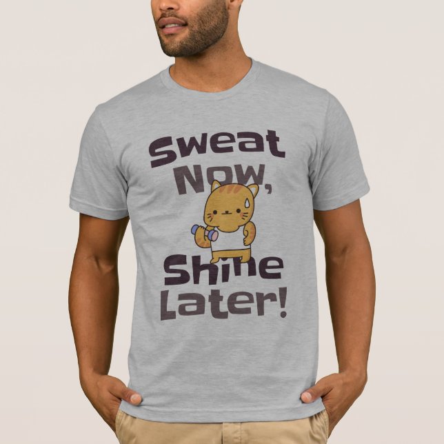 Sweat Now, Shine Later – Cute Fitness Cat Workout  T-Shirt (Front)