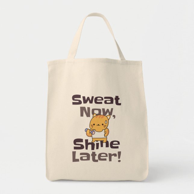 Sweat Now, Shine Later – Cute Fitness Cat Workout  Tote Bag (Front)