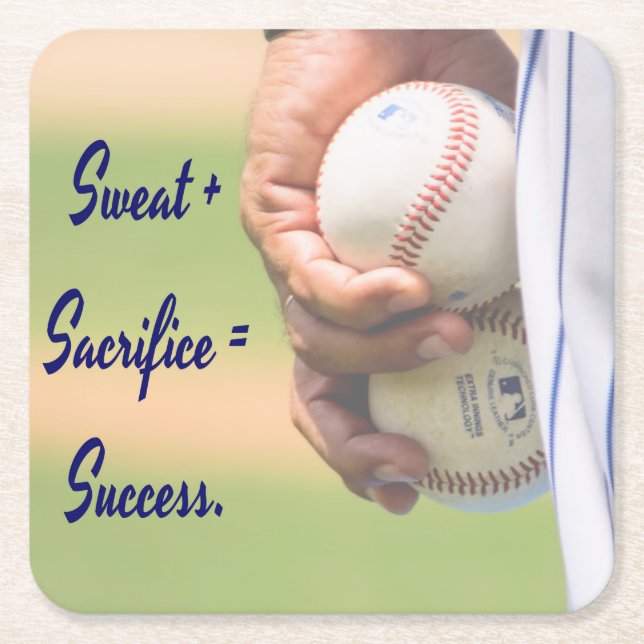 Sweat plus Sacrifice equals Success BASEBALL Square Paper Coaster (Front)