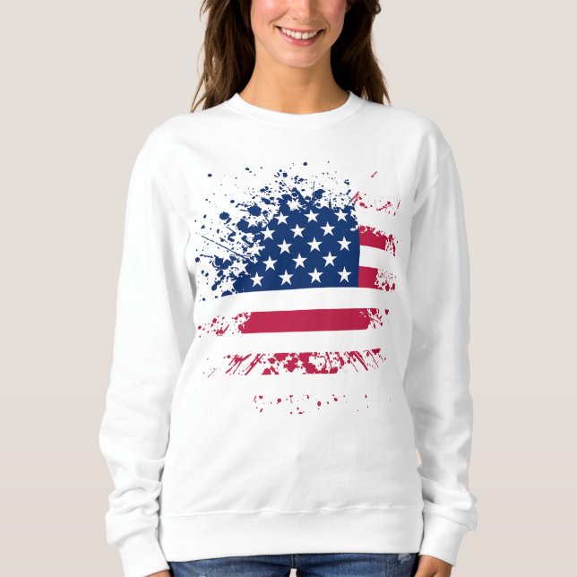 Sweat Woman White BASIC the USA Flag Sweatshirt (Front)