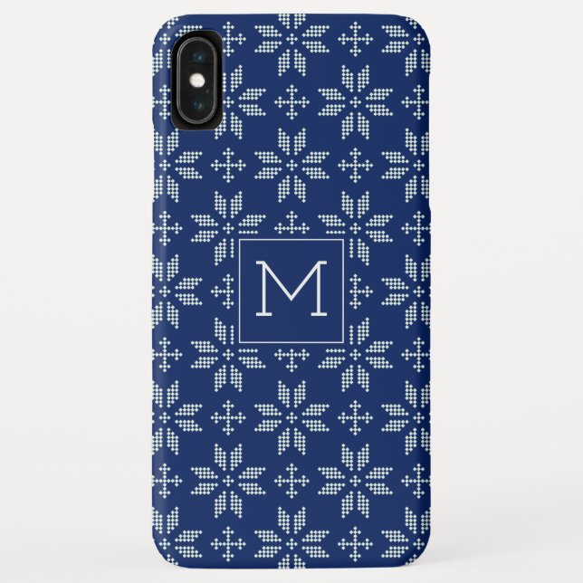 Sweater Navy White FairIsle Xmas Holiday Monogram Case-Mate iPhone Case (Back)