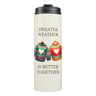 Sweater Weather Green Red Hearts Custom Thermal Tumbler