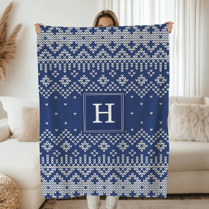 Sweater Weather Monogram Holiday Fleece Blanket