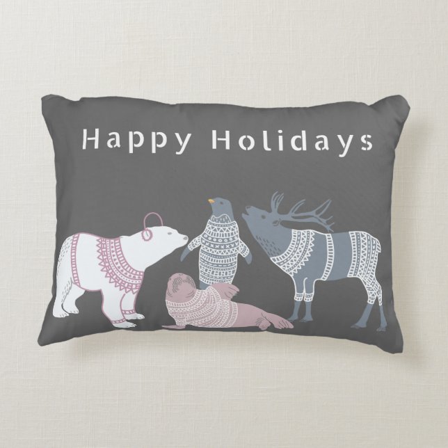 Sweatered Arctic Friends Holidays Decorative Cushion (Back)