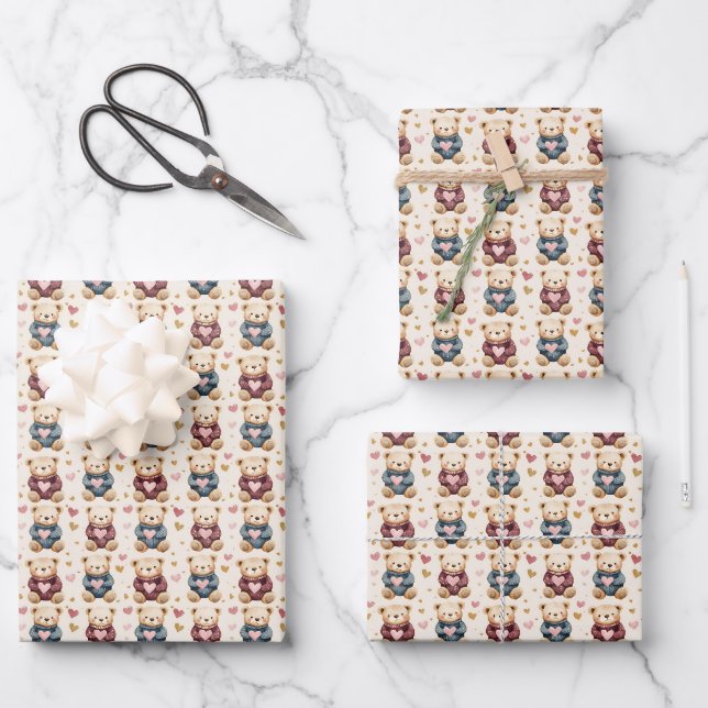 Sweatered Teddy Bears Wrapping Paper Sheet (Front)