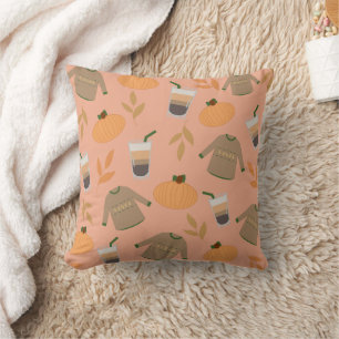 Sweaters, Pumpkin, and Iced Coffee Fall Pattern Cushion