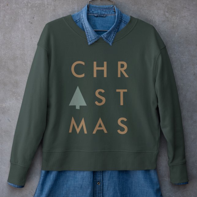 Sweatshirt | Christmas Tree Gold and Green (Modern unisex Christmas jumper with elegant typography and customisable festive lettering)