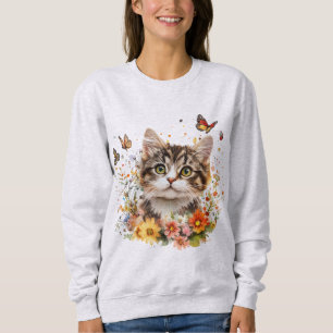 Sweatshirt with Adorable Kitten With Flowers