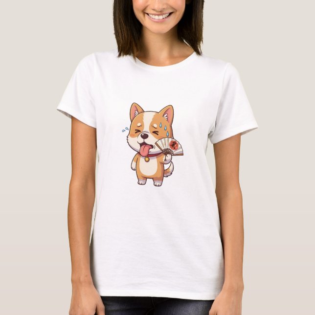 Sweaty Summer Corgi – Cute Cartoon Dog Cooling T-Shirt (Front)