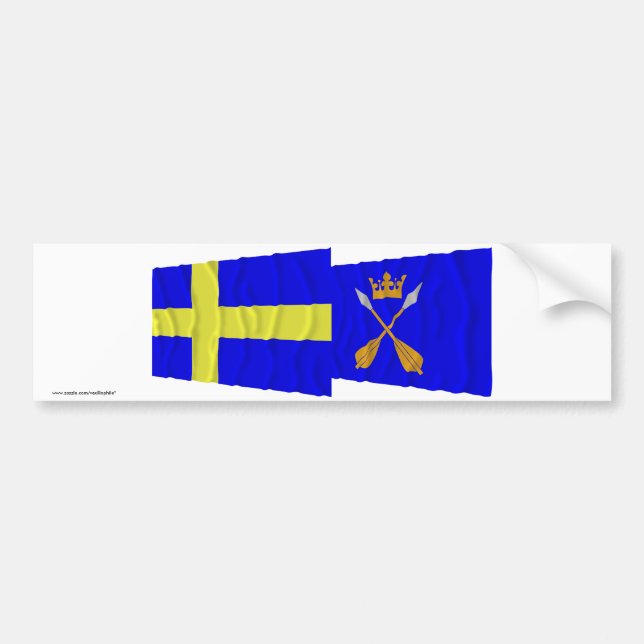 Sweden and Dalarnas län waving flags Bumper Sticker (Front)