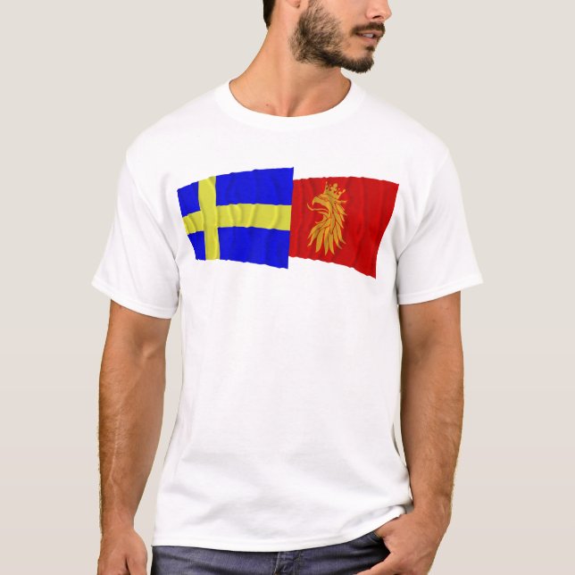 Sweden and Skåne län waving flags T-Shirt (Front)