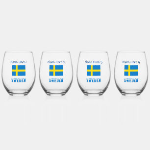 Sweden and Swedish Flag Blue Personalisation  Stemless Wine Glass