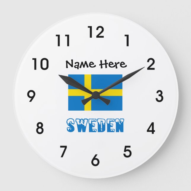 Sweden and Swedish Flag with Your Name Large Clock (Front)