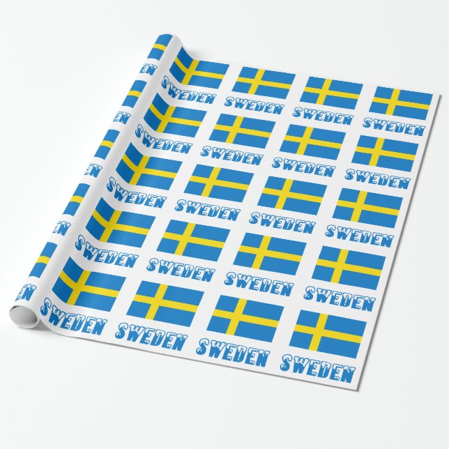 Sweden and Swedish Flag Wrapping Paper (Unrolled)