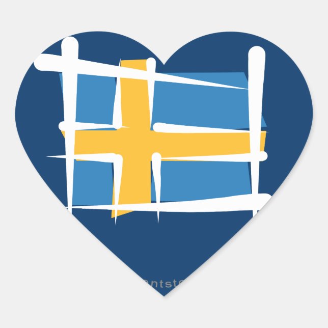 Sweden Brush Flag Heart Sticker (Front)