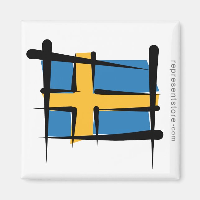 Sweden Brush Flag Magnet (Front)