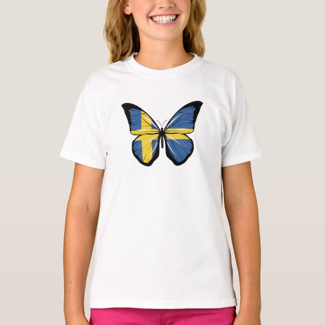 Sweden Butterfly Flag T-Shirt (Front)
