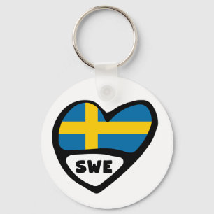 Sweden Country Code Flag Heart Keyring, SWE Key Ring