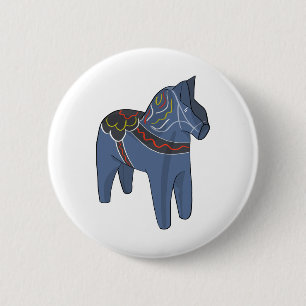 Sweden Dala Horse Dalecarlian Swedish 6 Cm Round Badge