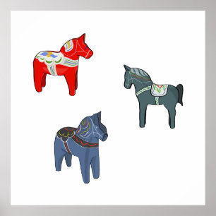 Sweden Dala Horse Dalecarlian Swedish Poster