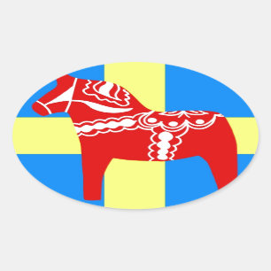 Sweden Dala Horse Oval Sticker