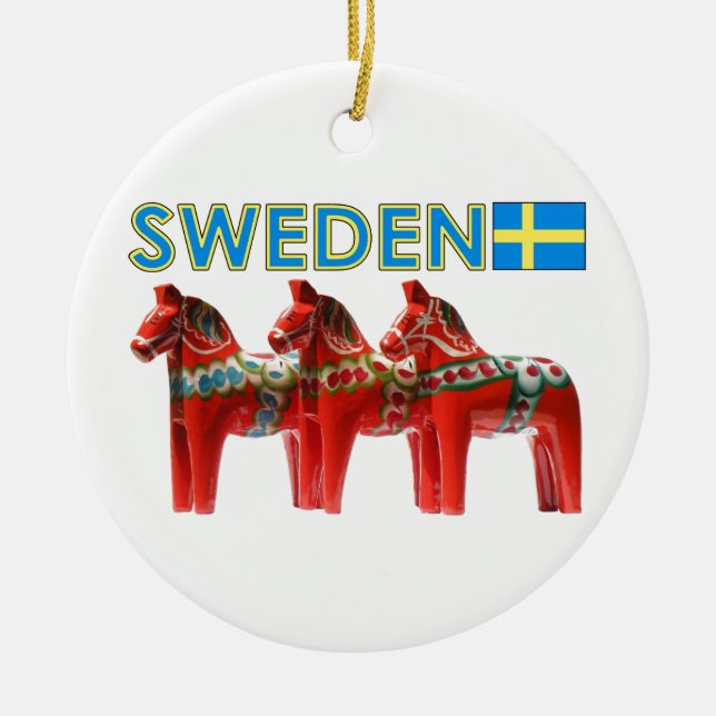 Sweden Dala Horses Ceramic Tree Decoration (Front)