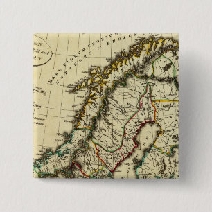 Sweden, Denmark, Norway with boundaries outlined 15 Cm Square Badge