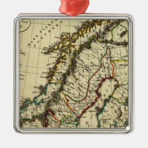 Sweden, Denmark, Norway with boundaries outlined Metal Tree Decoration