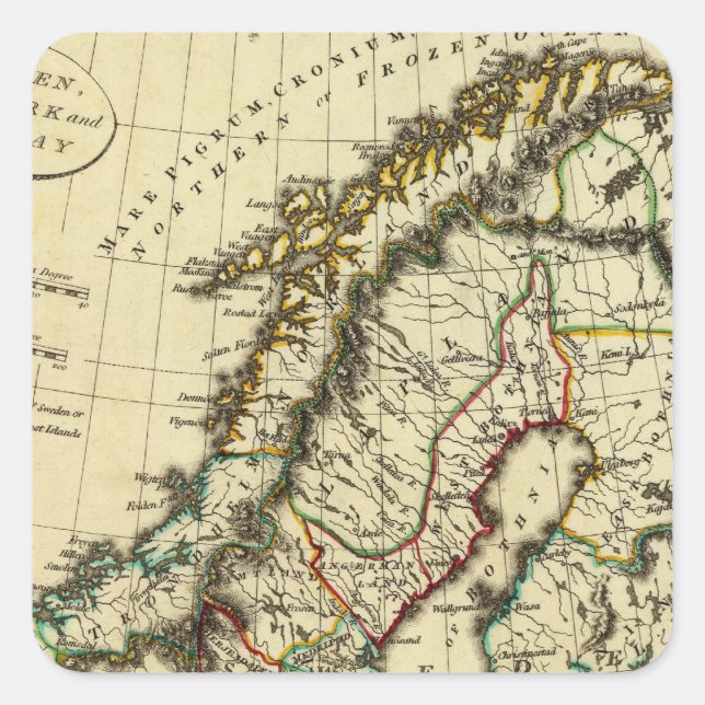 Sweden, Denmark, Norway with boundaries outlined Square Sticker (Front)