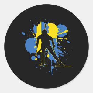 Sweden Flag Biathlonist - Swedish Biathlon  Classic Round Sticker