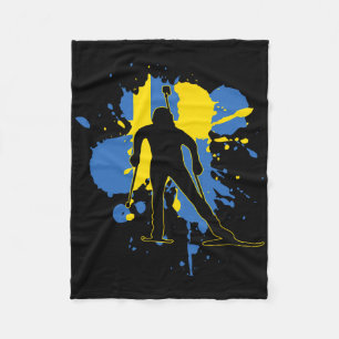 Sweden Flag Biathlonist - Swedish Biathlon  Fleece Blanket