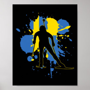 Sweden Flag Biathlonist - Swedish Biathlon Poster
