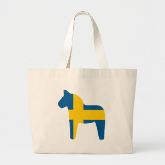 Sweden Flag Dala Horse Large Tote Bag
