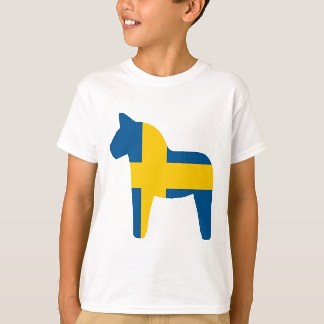Sweden Flag Dala Horse T-Shirt (Front)