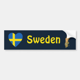 Sweden Flag Heart + Map Bumper Sticker