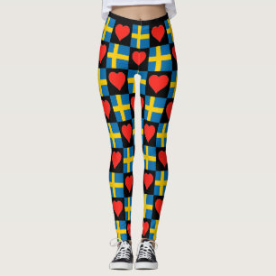 Sweden Flag Heart Pattern Cute Patriotic Swedish Leggings